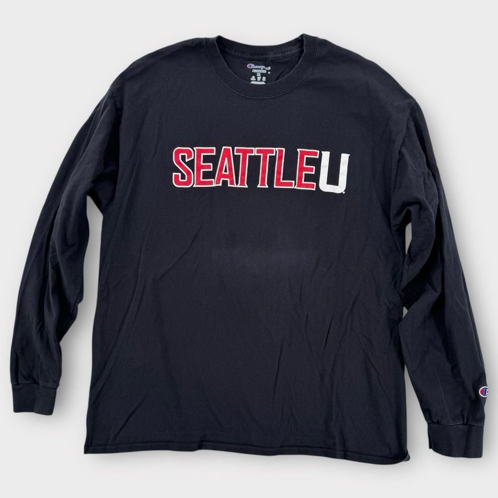 Champion Seattle U Long‎ Sleeve Shirt Mens XL Black College Logo Graphic Tee